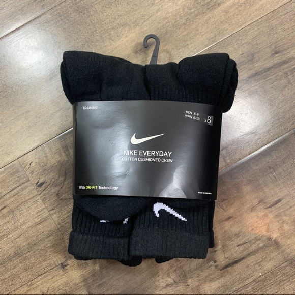 Nike Everyday Cotton Crew 6 Black Socks Medium - Picture 2 of 4